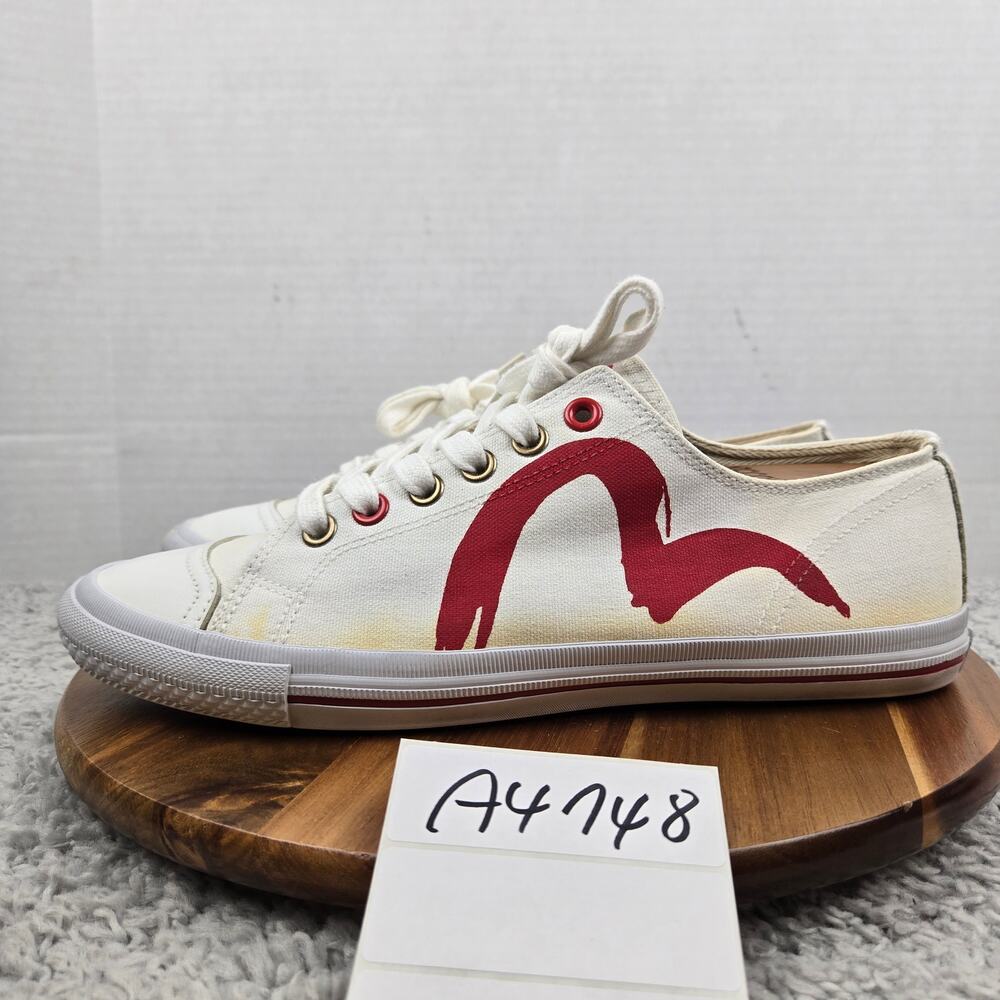 Evisu Mens 11 White Red Canvas Casual Lifestyle Retro Daily Low Top Sneaker